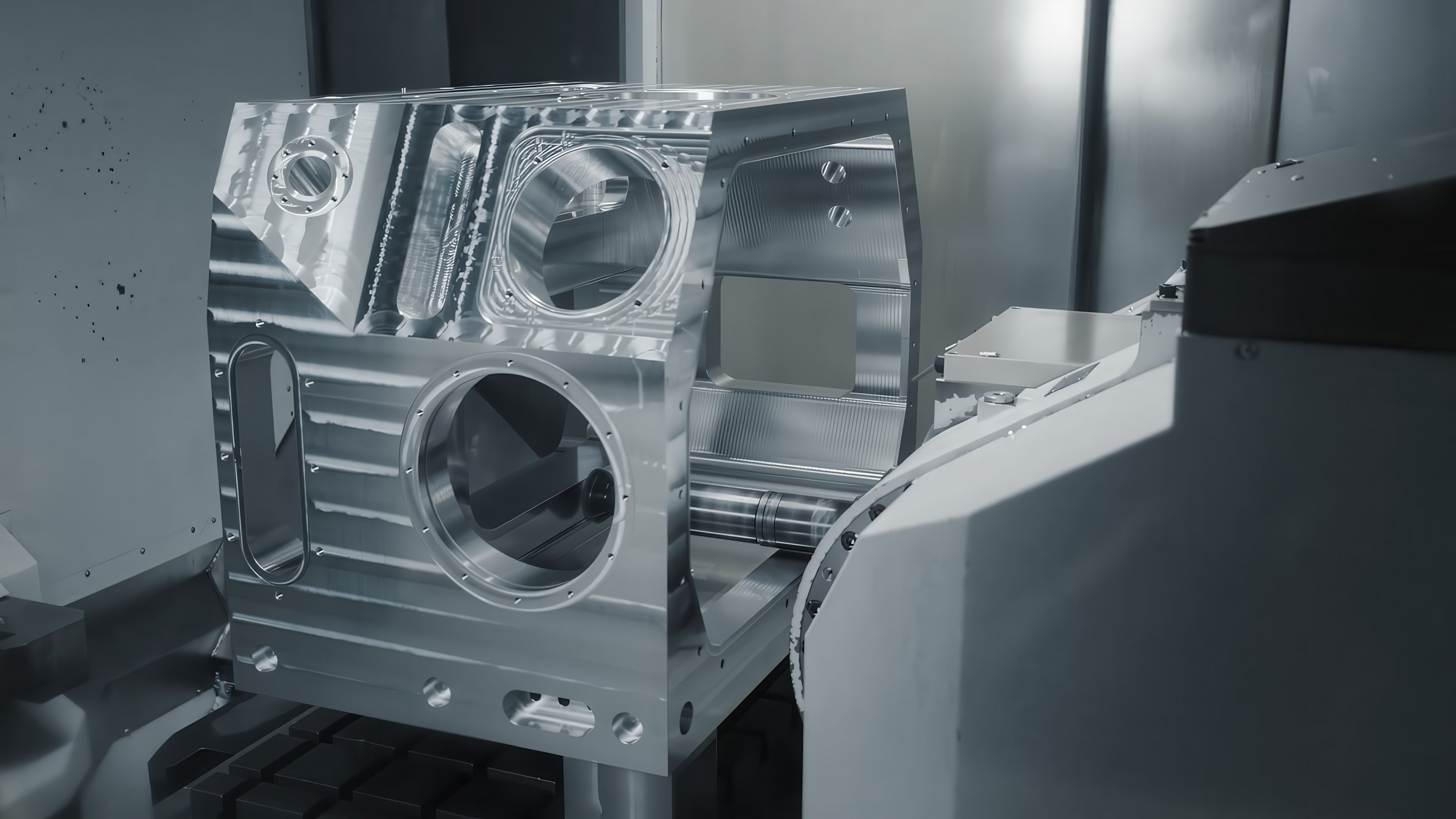 gefräster Aluminium Block auf einem CNC-Maschinentisch